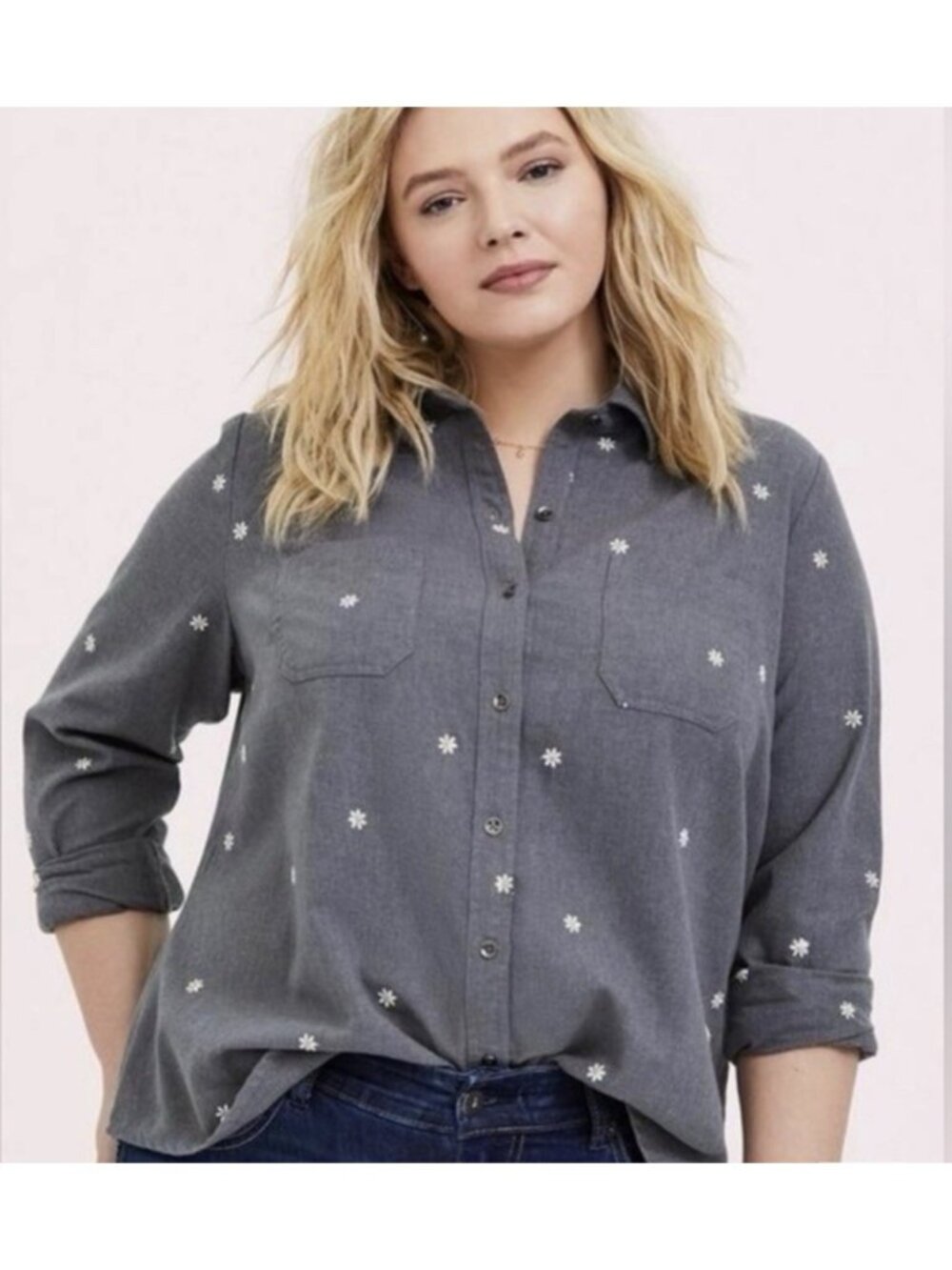 Torrid Taylor Embroidered Button Front Shirt 1X